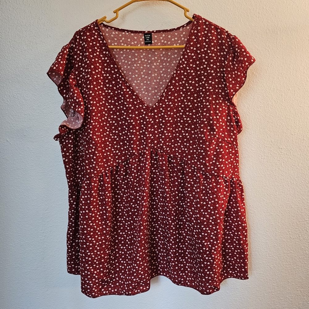3XL Red Heart Flutter Sleeve Top